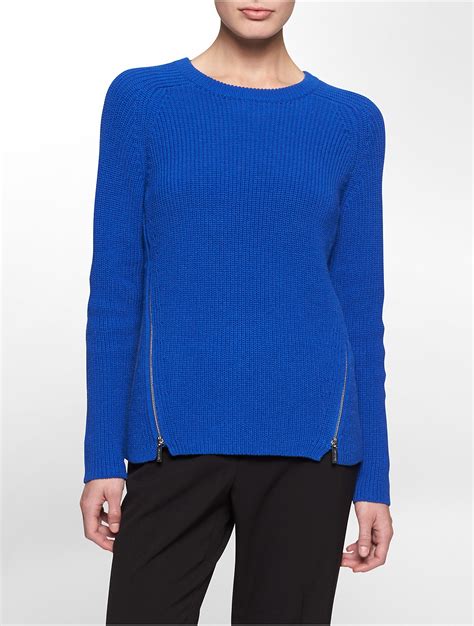 Lyst Calvin Klein White Label Rib Knit Side Zip Cotton Blend Sweater
