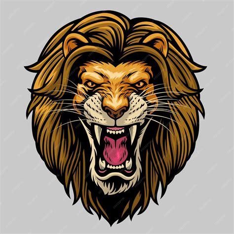 Premium Vector | Angry roaring male lion head