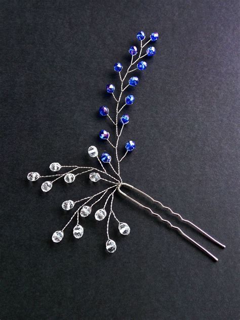 Blue Crystals Hair Pin Wedding Hairpin Royal Blue Rhinestone Etsy