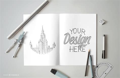 Drawing Sketch Mockup Composition Psd Editable Template