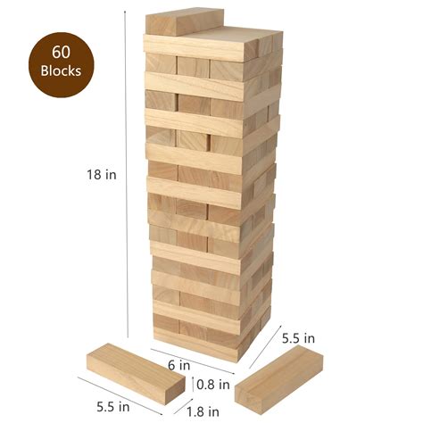 Giant Tumbling Timber Toy 60 Pieces Tumble Tower Blocks Wood Stacking