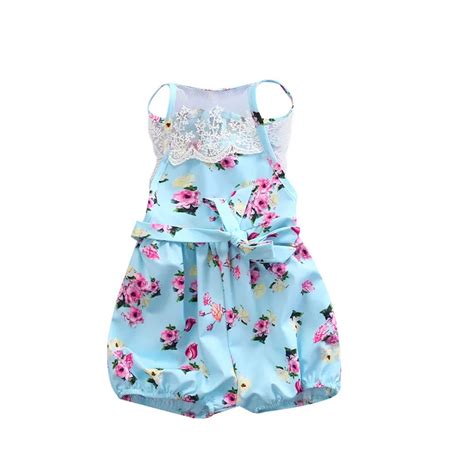 Summer Nice Newborn Infant Baby Girl Romper Lace Blue Floral Sleeveless