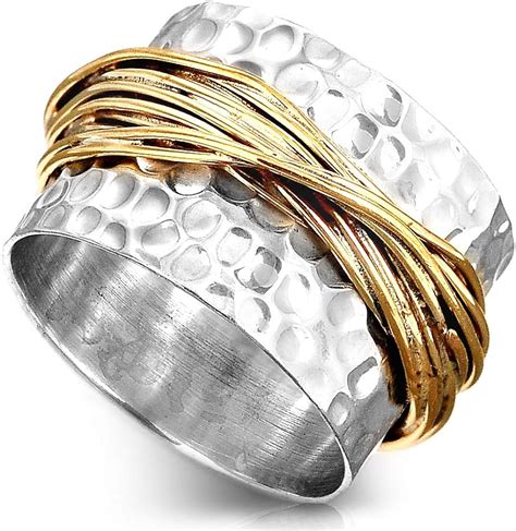 Boho Magic 925 Sterling Silver Band Ring For Women With Brass Wrap Wide