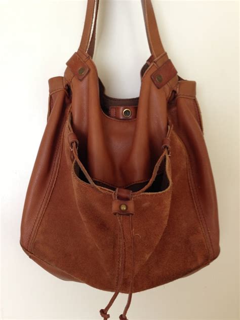 Lucky Brand Soft Caramel Brown Leather And Suede Large Slouchy