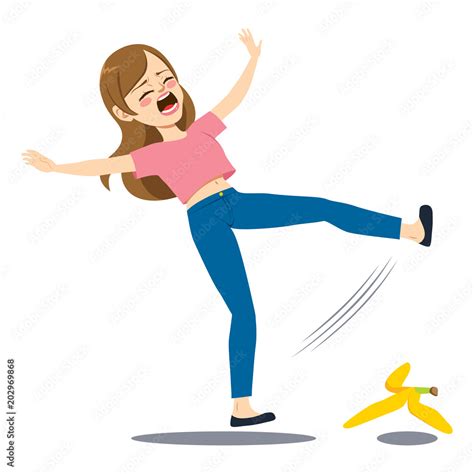 Woman Falling Down On The Floor Slipping On Banana Peel Stock Vector Adobe Stock