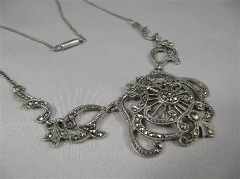 Vintage Australian Lega Sterling Silver Marcasite Necklace In Stock