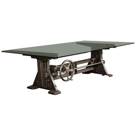 Table Desk Base Vintage Industrial Adjustable Machine Age Crank Up