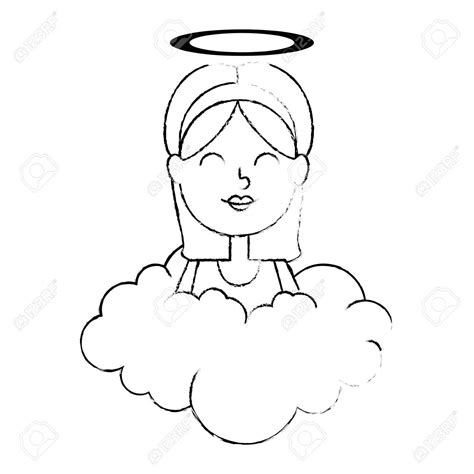 Little Girl Angel With Halo Over Cloud Vector Illustration Design