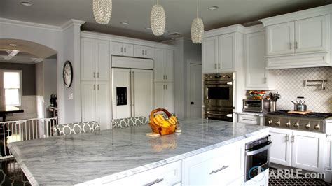 Super White Quartzite Countertops In An Elegant Kitchen