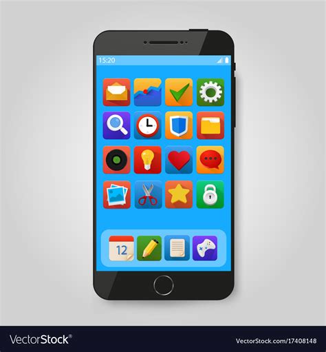 Black Mobile Smart Phone With App Icon Smartphone Vector Image