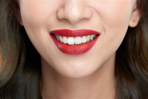 Female Lips Closeup Beautiful Smile Of Young Fresh Woman Stock Image