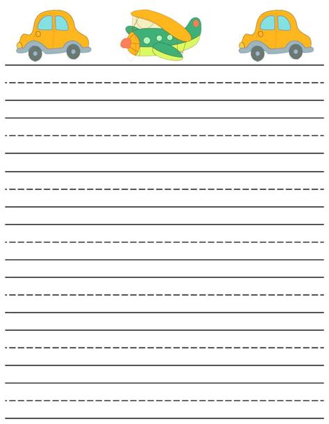 Free, printable lined writing paper for kids. printable writting paper | lined cars and plane writing ...