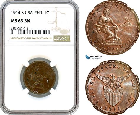 Philippines Us Administration 1 Centavo 1914 Ngc Ms63bn Ma Shops