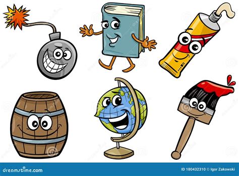 Funny Objects Cartoon Clip Arts Illustration Set Stock Vector