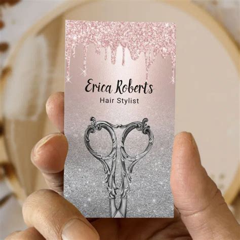 Hair Stylist Rose Gold Drips Silver Glitter Salon Business Card Zazzle