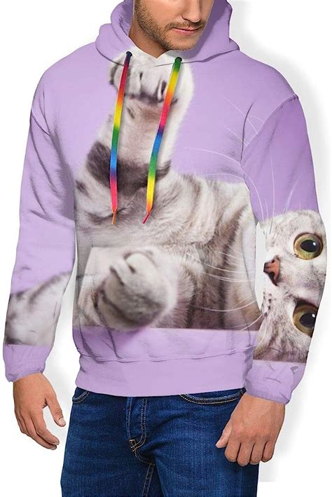 Funny Cat Kitten Mens Pullover Hooded Sweatshirt Casual