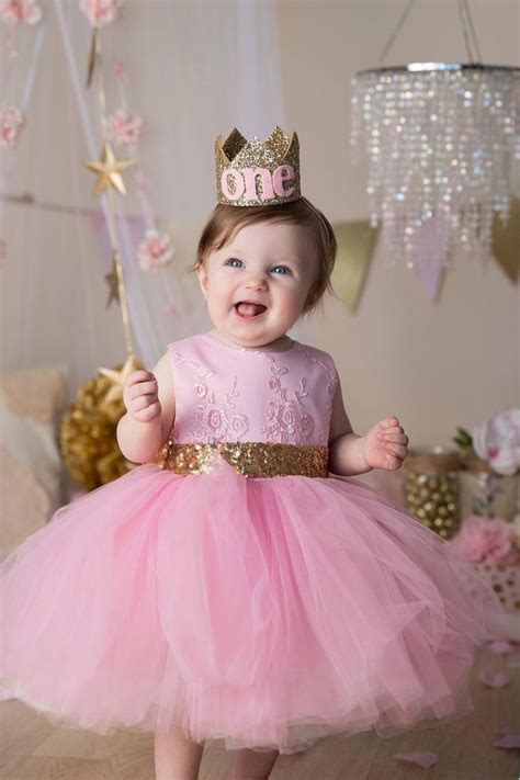 Large First Birthday Crown Girl Girls Boutique Dress 1sr Birthday Party Outfit First Birthday