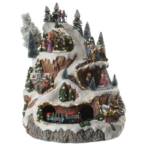 Animated Christmas Village Mountain Scene With Sounds And Online
