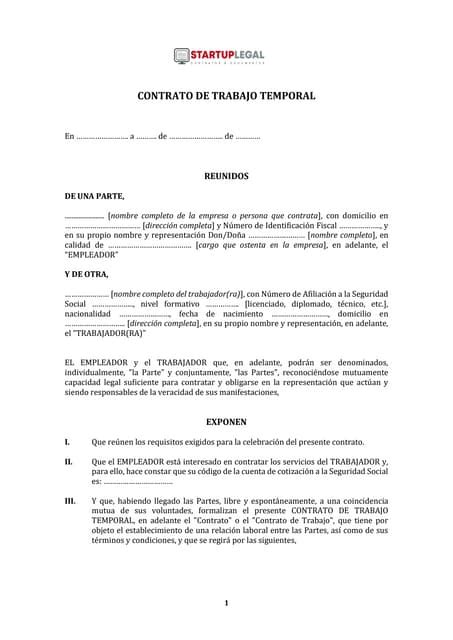 Contrato De Trabajo Temporal Pdf