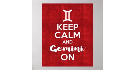Keep Calm And Gemini On Astrology Red Vintage Poster Zazzle