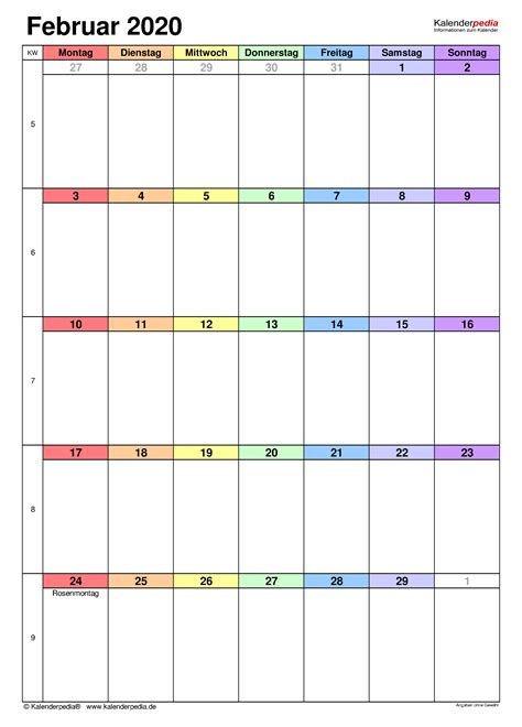 Wochenkalender 2021 schweiz zum ausdrucken. Kalender Februar 2020 als PDF-Vorlagen