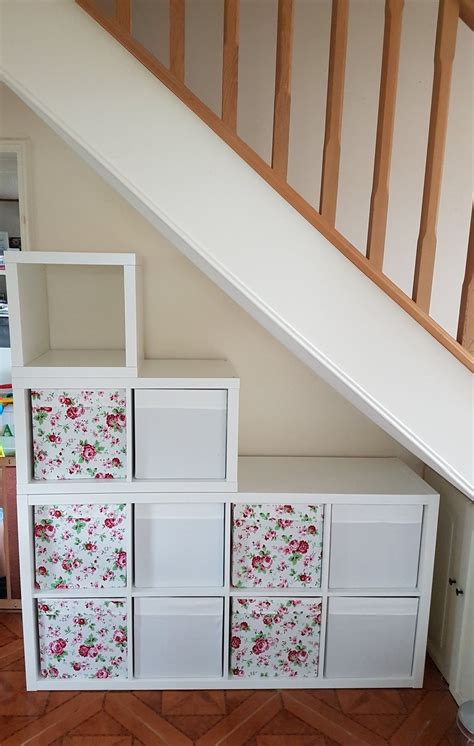Under Stairs Storage Idea 3 X Kallax Ikea Units Stacked On Top Of One