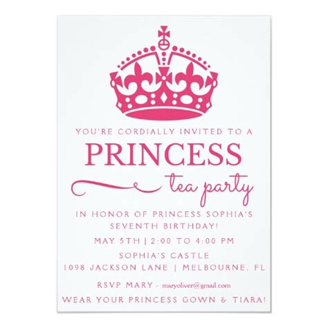 Pink Princess Tea Party Birthday Invitations