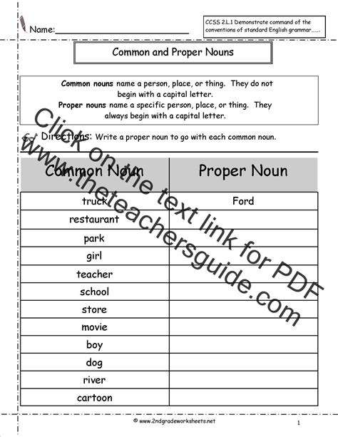 Read the sentences, identify the nouns by underling common nouns once a. Common and Proper Nouns Worksheet