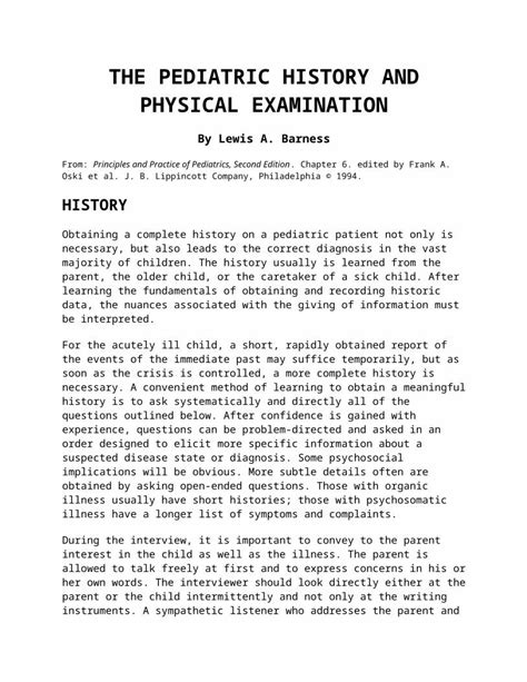 Docx The Pediatric History And Physical Examination Dokumentips