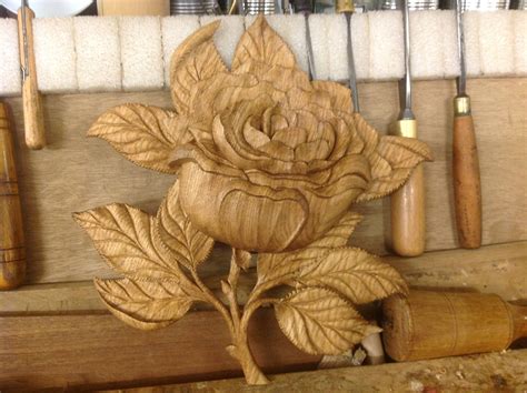 Lillyfee Wood Carving Studio Hand Carved Rose Detail Flower Carving