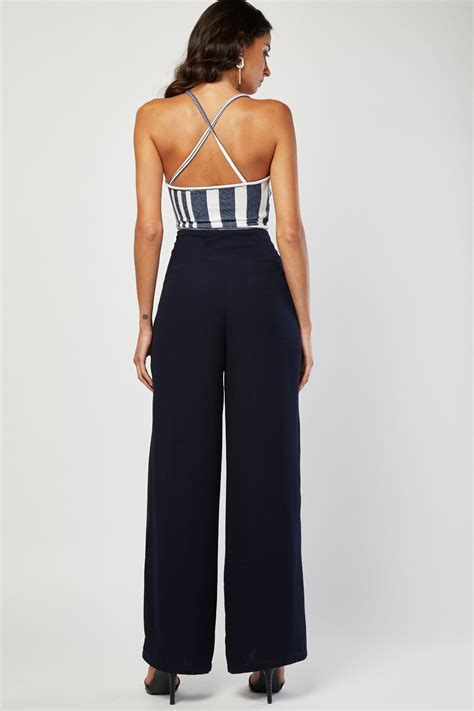 Navy Wide Leg Trousers Just 3
