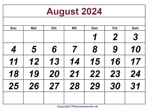 August 2024 Kalender Zum Ausdrucken The Beste Kalender