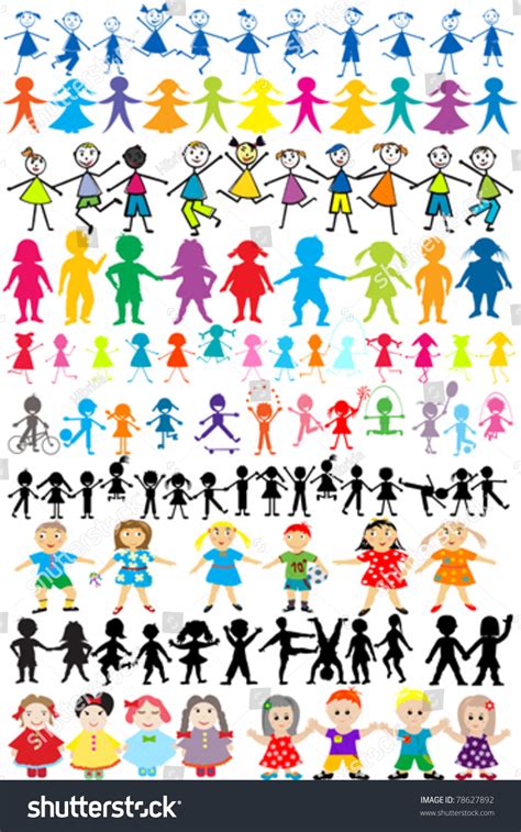 Set Different Colored Children Silhouettes Stock Vector Royalty Free