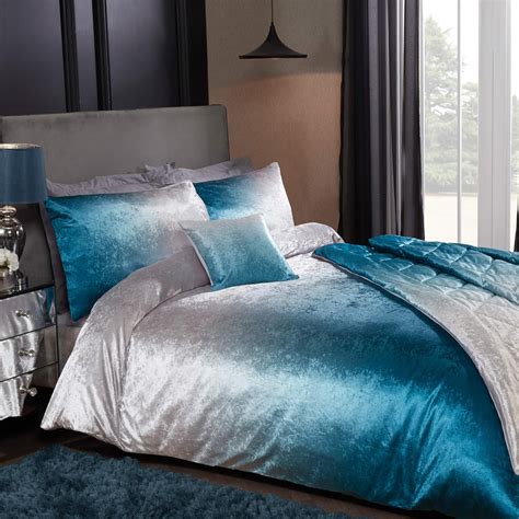 Sleepdown Ombre Velvet Blue Luxury Soft Duvet Cover Quilt Bedding Set