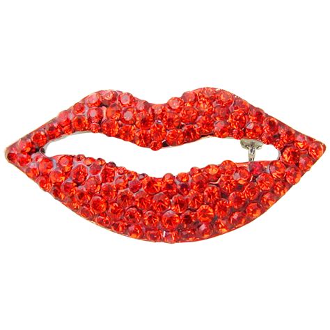anthony david brooch pin with swarovski crystal red lips