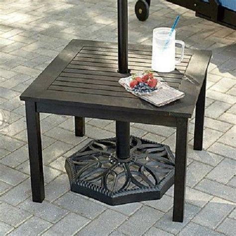 OUTDOOR EUCALYPTUS WOOD SIDE END TABLE W/UMBRELLA HOLE Patio Deck Pool