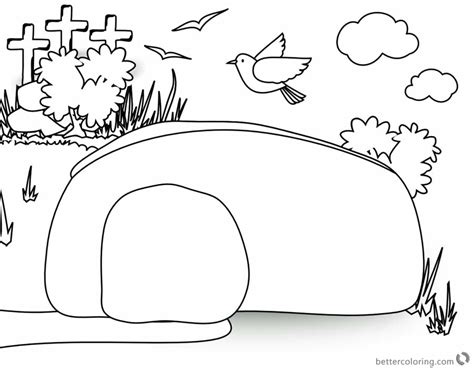 Empty Tomb Cloring Pages Birds Fly Over The Tomb Free Printable