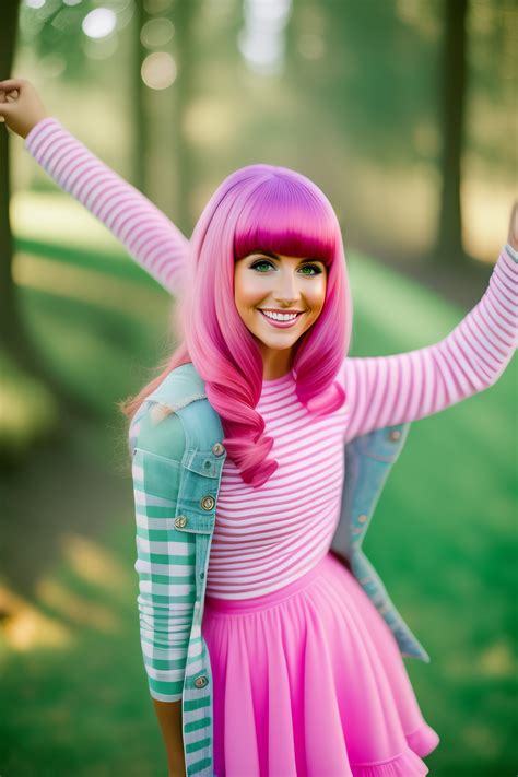 lexica julianna rose mauriello as stephanie from lazytown pink hair with bangs full round