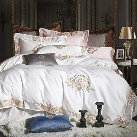Duvet Cover Sets Egyptian Cotton Luxury Royal Bedding Set White Gray Queen King Size Embroidery
