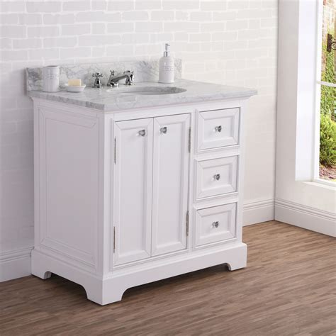 36 Wide Pure White Single Sink Carrara Marble Bathroom Vanity