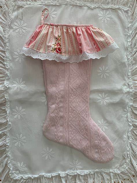 Handmade Christmas Stocking From Vintage Re Purposed Pink Etsy Shabby Chic Christmas