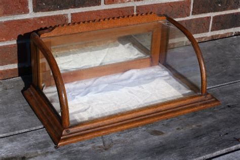 Antique Oak Country Store Display Case Curved Glass Showcase Small