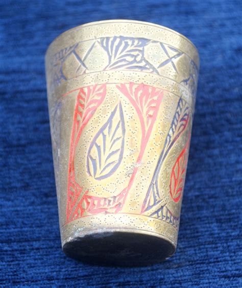 Antique Brass Lassi Cup Hand Made Engraved Floral Design