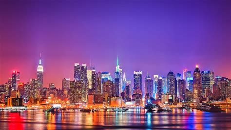 Night lights of the new york city downtown skyline at dusk in manhattan nyc. New York City, Night, Building, City lights Wallpapers HD ...