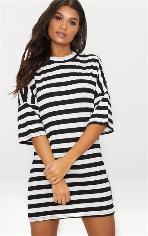 Monochrome Oversized Stripe T Shirt Dress Oversized T Shirt Dress Striped T Shirt Dress Tee