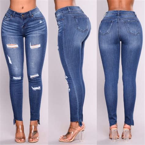 2018 Super Deal Jeans Women Basic Classic High Waist Skinny Pencil Blue Denim Pants Zipper