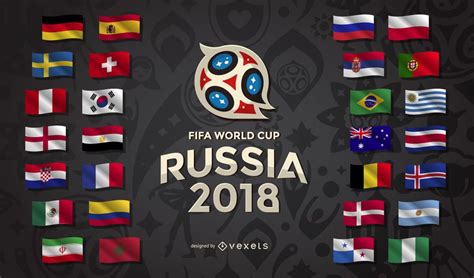 Host nation russia will open the tournament in moscow on june 14. Russia 2018 World Cup design with the logo and flags of ...