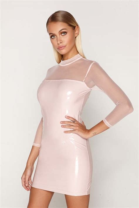 Pink Mesh Sleeve Vinyl Mini Dress In The Style