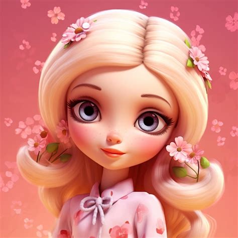 Premium Photo A Doll With Pink Flowers On Her Hair And A Pink Shirt