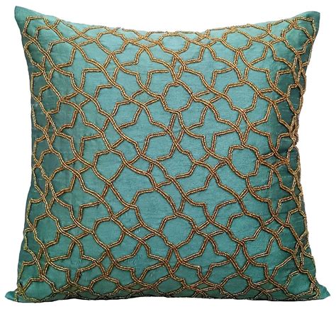 Teal Geometry Teal Blue Art Silk Throw Pillow Cover Teal Accent